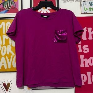 DKNY Women’s Sequin Pocket T-Shirt - Purple - Size XL